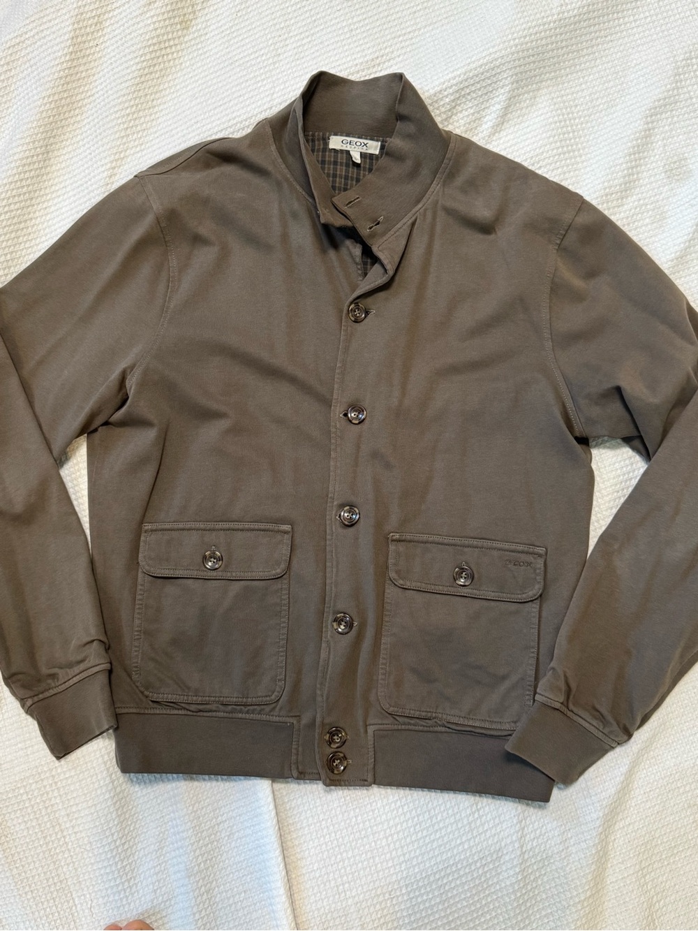Geox Men's Olive Brown Button-Up Bomber Jacket